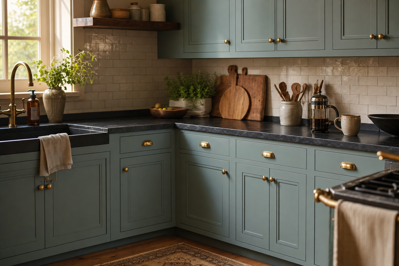 Villa Blue by Valspar on cabinets