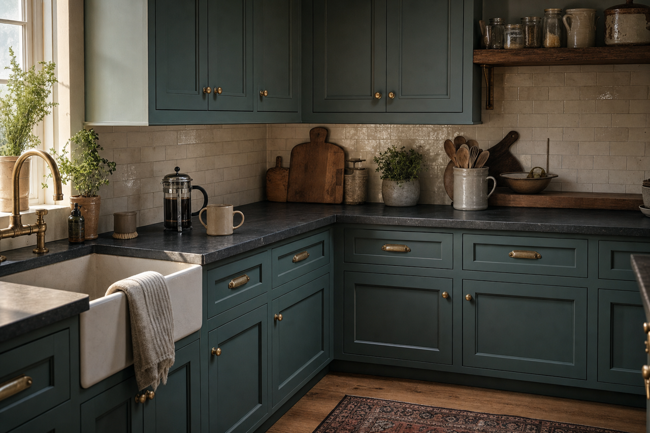 Sequoia Glade by Valspar on cabinets