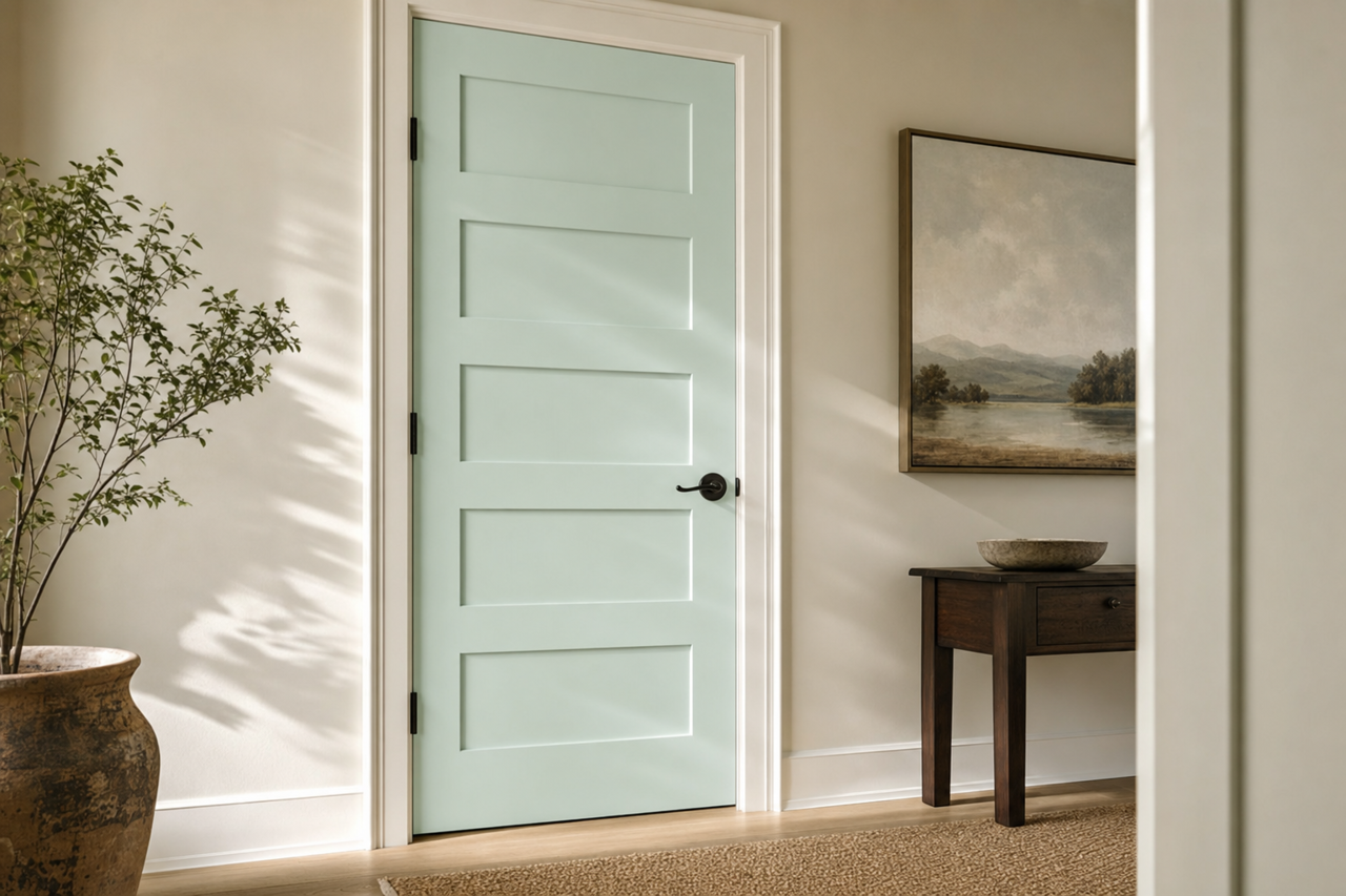 Gossamer Sky by Valspar on interior-doors