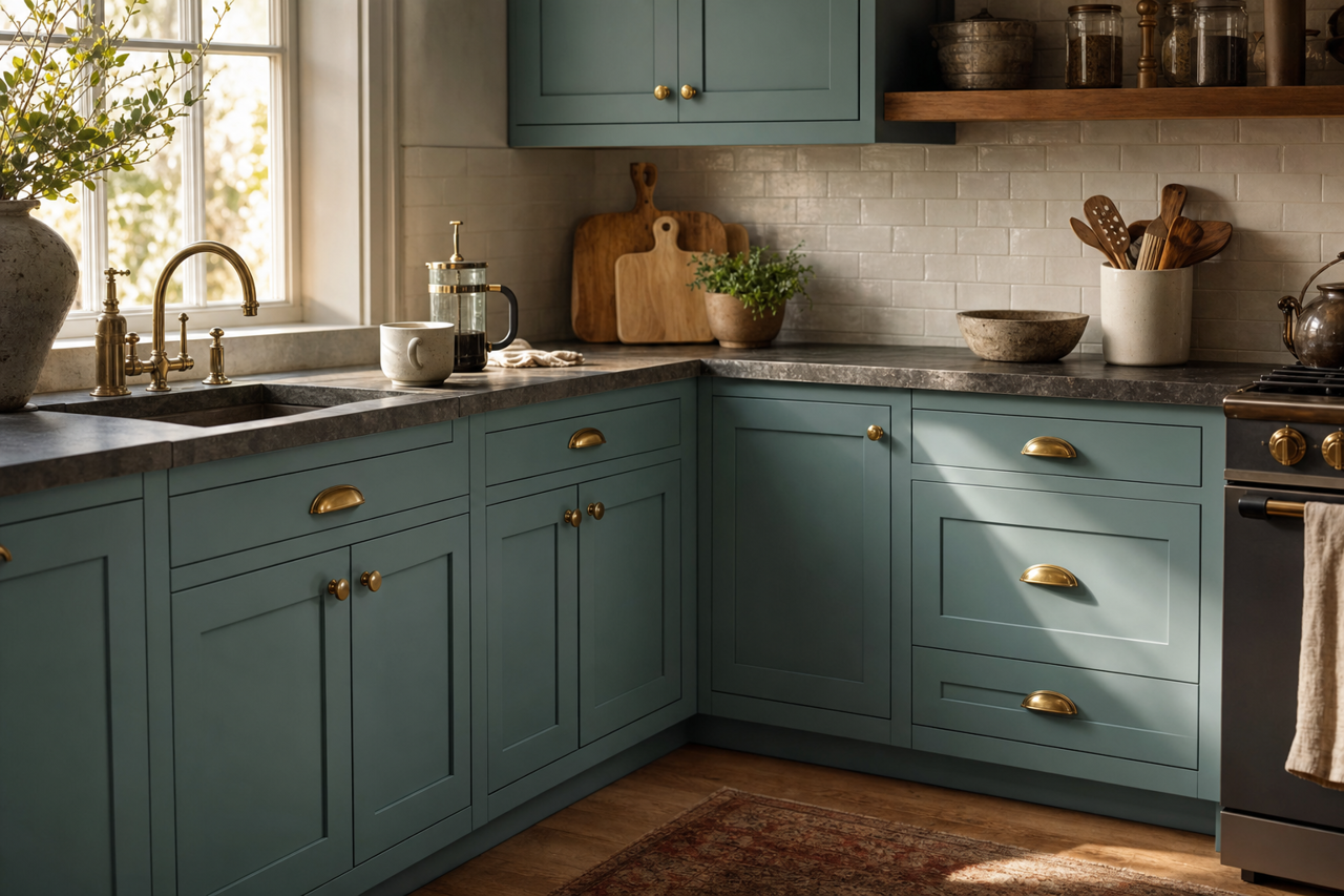 Lost Atlantis by Valspar on cabinets