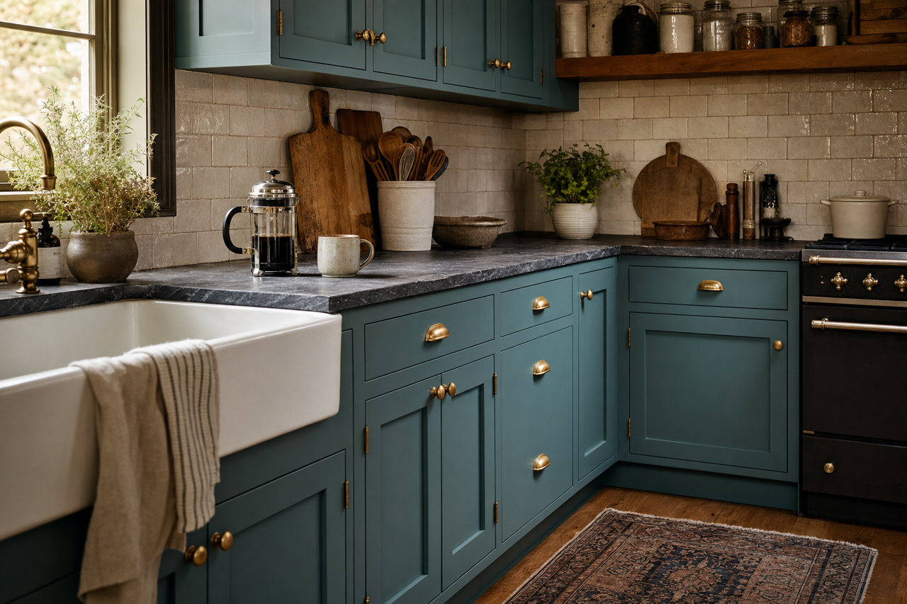 Ocean Abyss by Valspar on cabinets