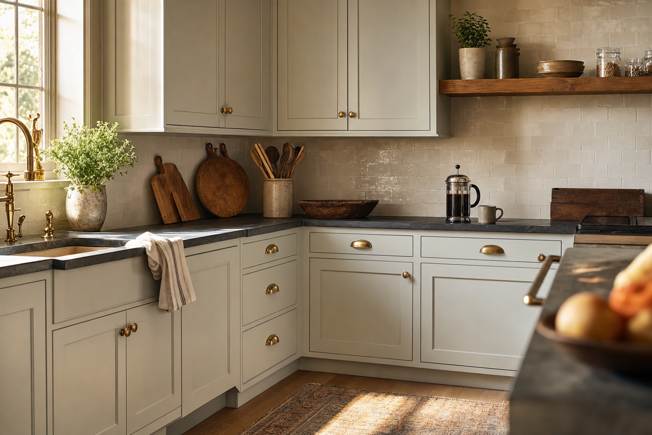 Mellow Tune by Valspar on cabinets
