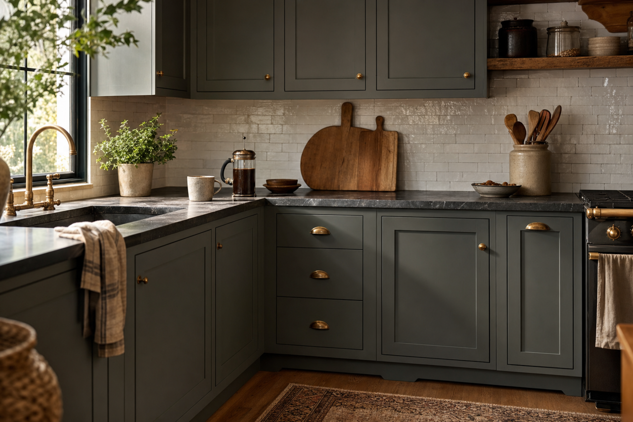 Blackened Pine by Valspar on cabinets