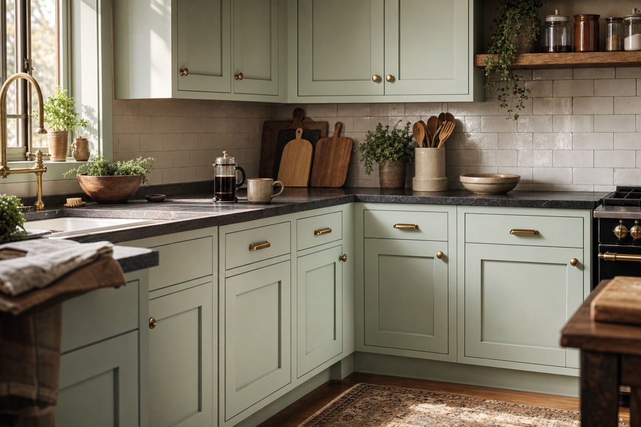 Frosty Grass by Valspar on cabinets