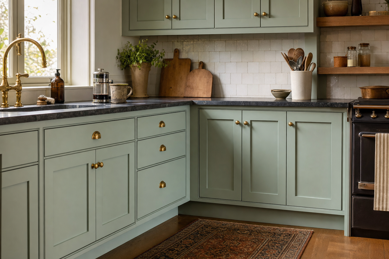 April Thicket by Valspar on cabinets