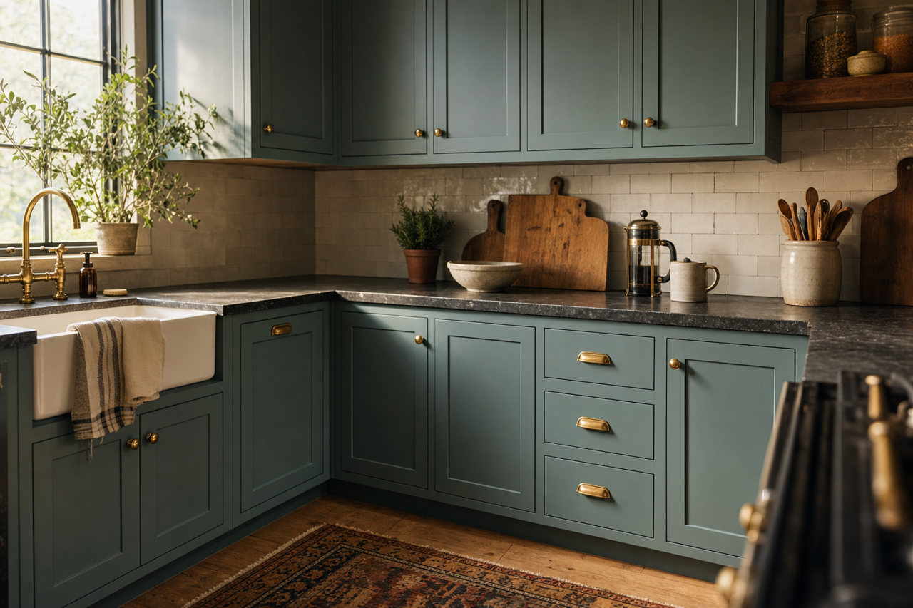 Liquid Jade by Valspar on cabinets