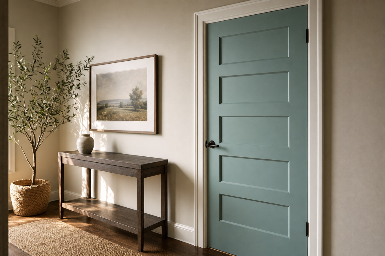 Liquid Jade by Valspar on interior-doors