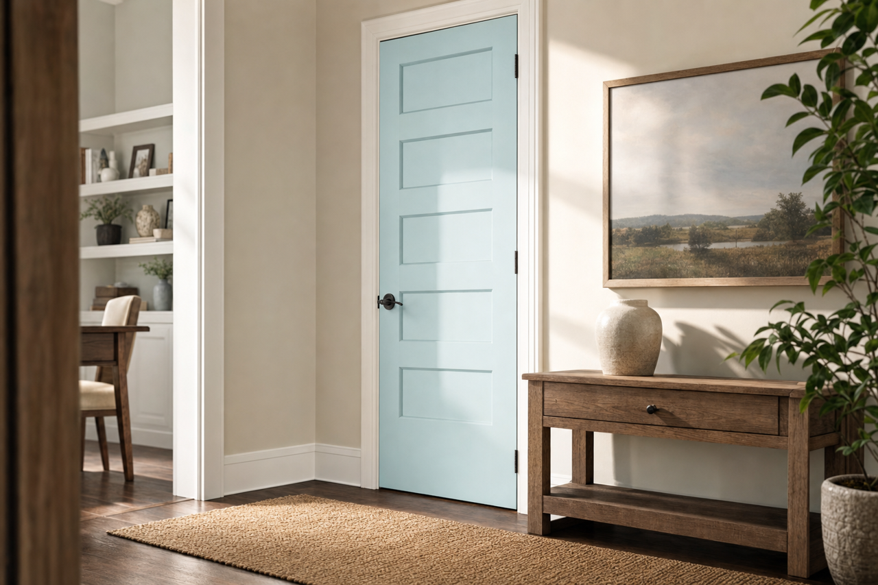 Harbor Mist by Valspar on interior-doors