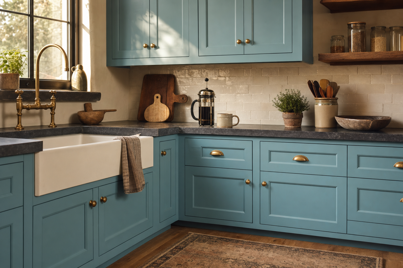 Sea Song by Valspar on cabinets