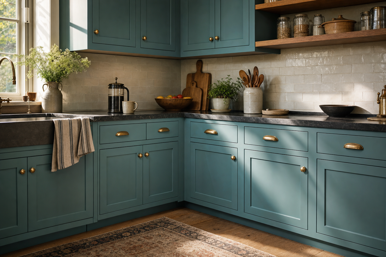 Ocean Voyage by Valspar on cabinets
