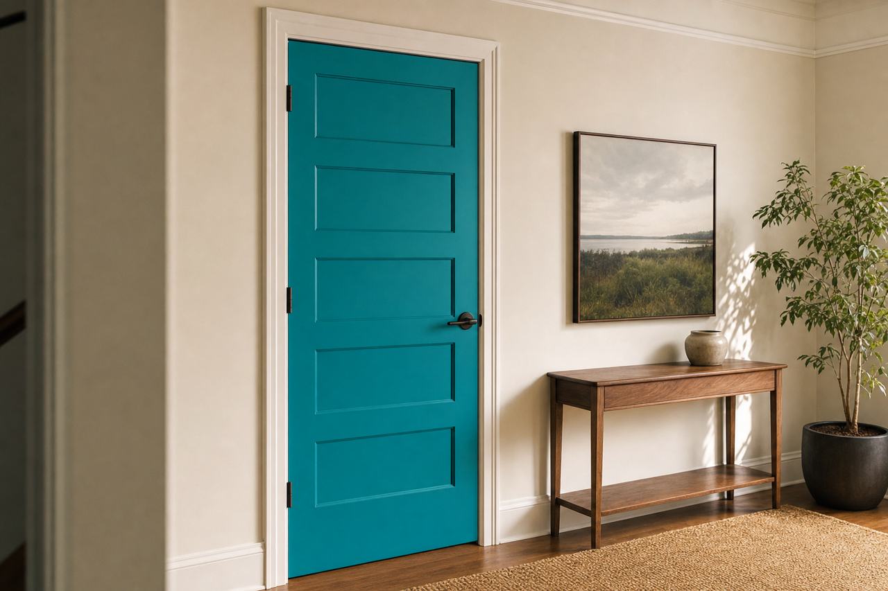 Bay Teal by Valspar on interior-doors
