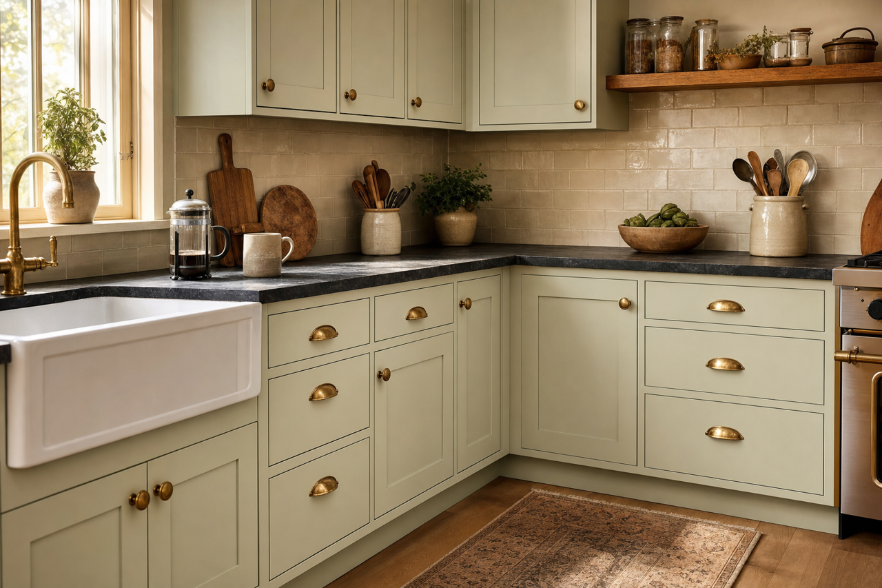 Mint Glaze by Valspar on cabinets