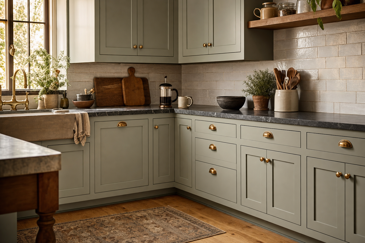 Green Tea Leaves by Valspar on cabinets