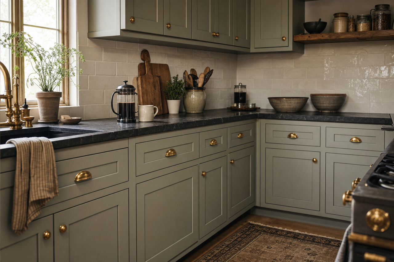 Tuscan Olive by Valspar on cabinets