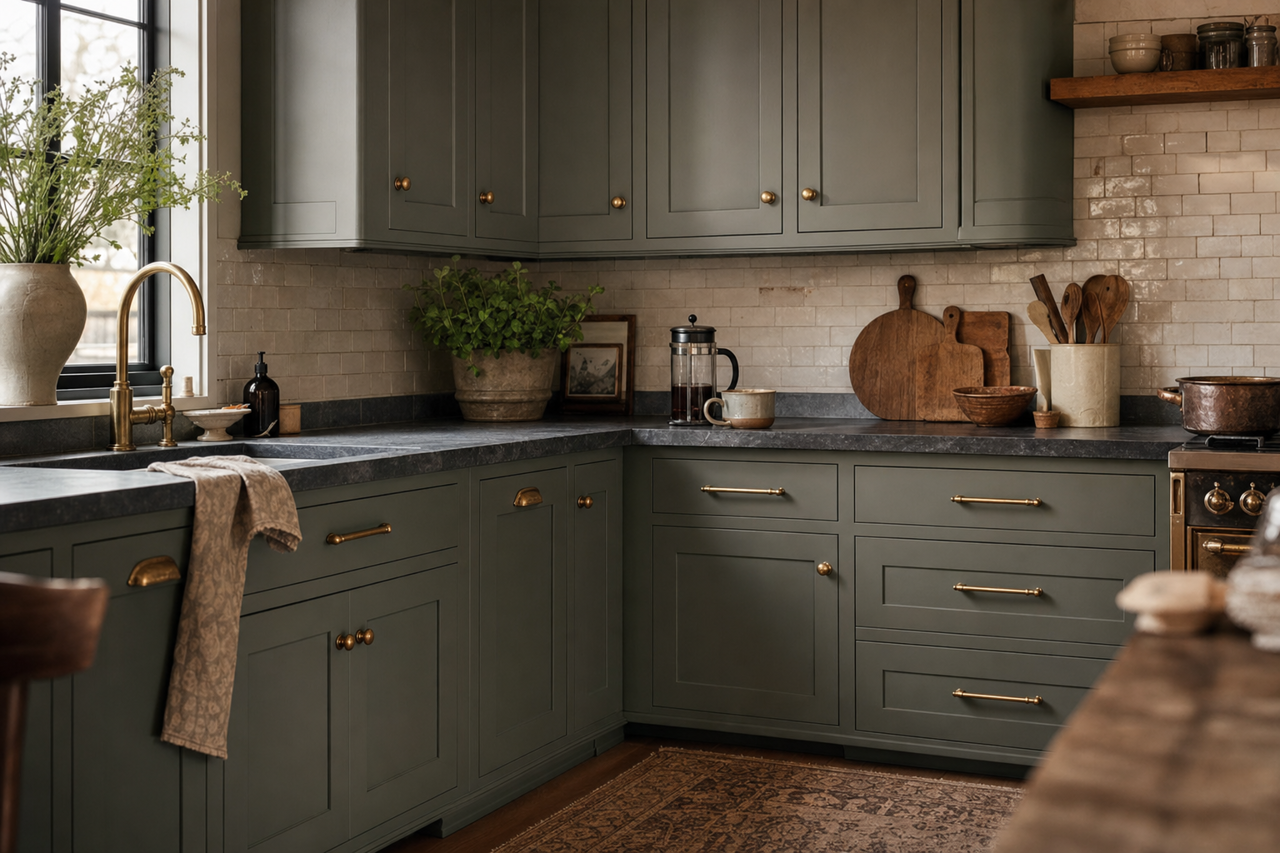 Flora by Valspar on cabinets