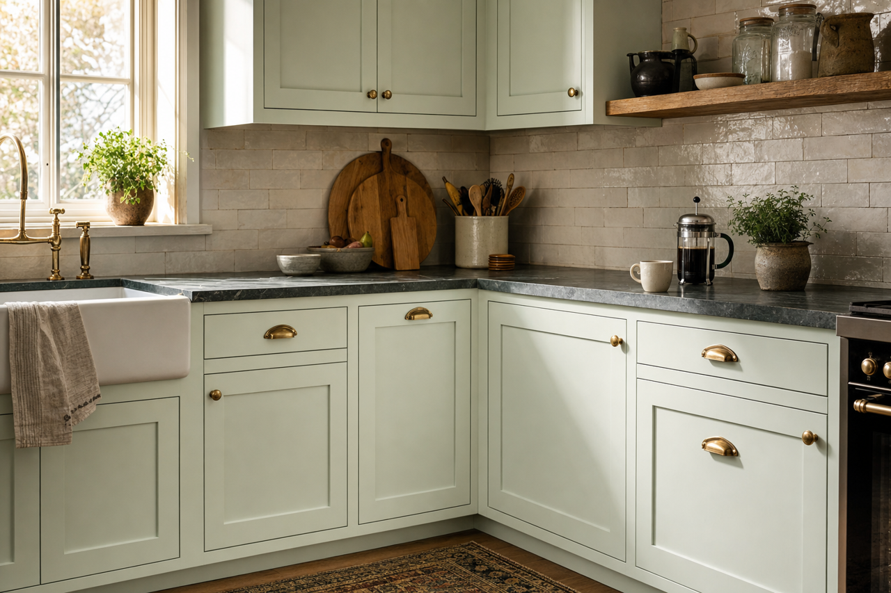Pirate Coast by Valspar on cabinets