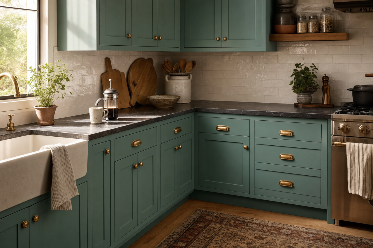 Spa Green by Valspar on cabinets