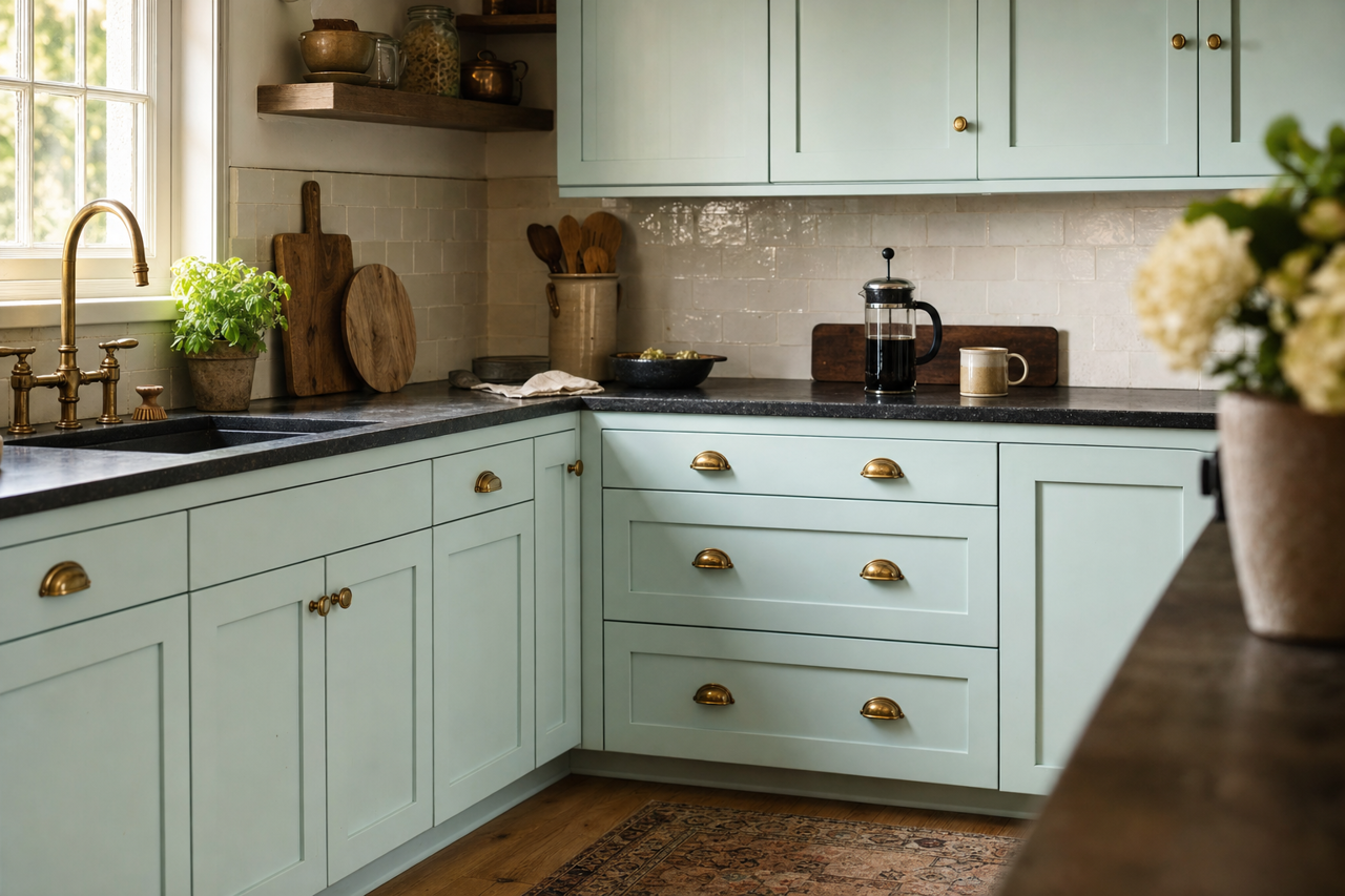 Icy Blue by Valspar on cabinets