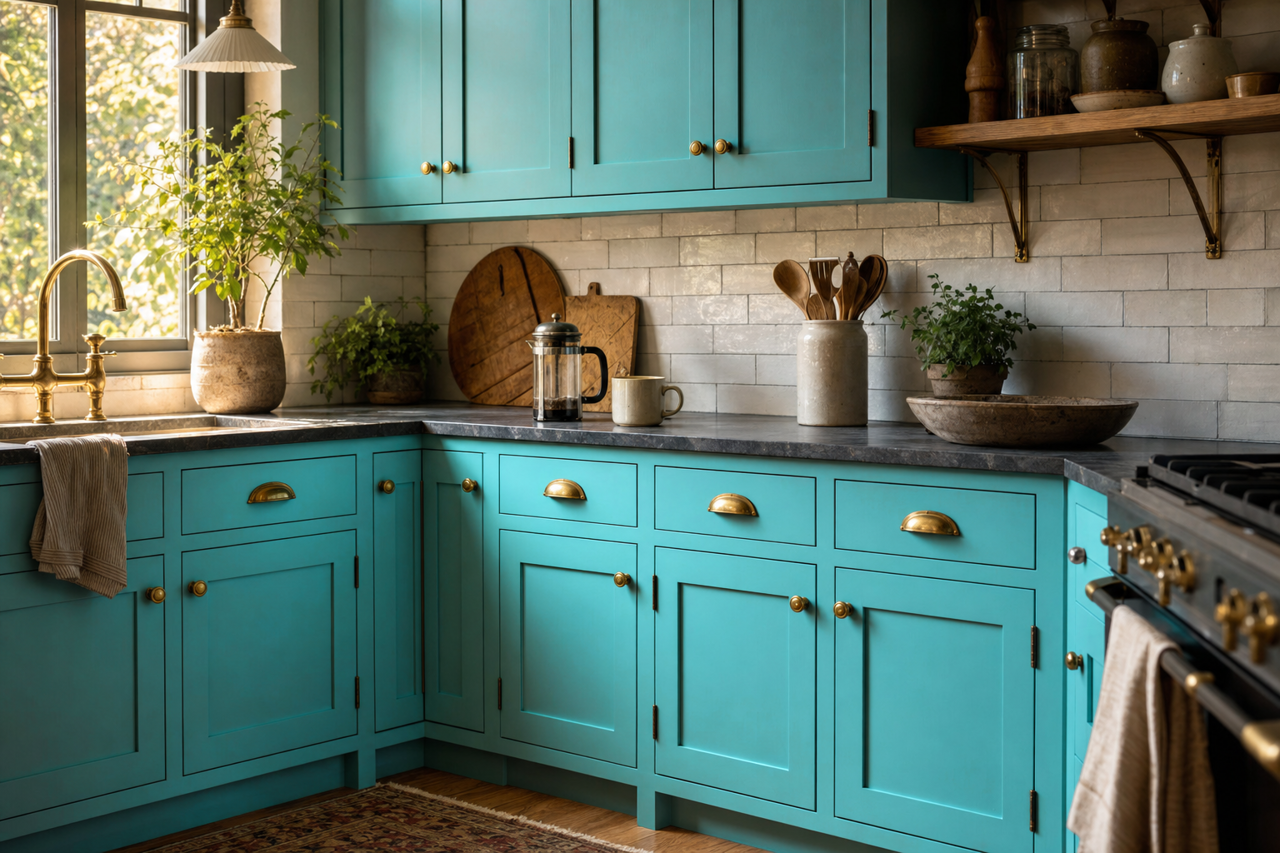 Rushing Stream by Valspar on cabinets