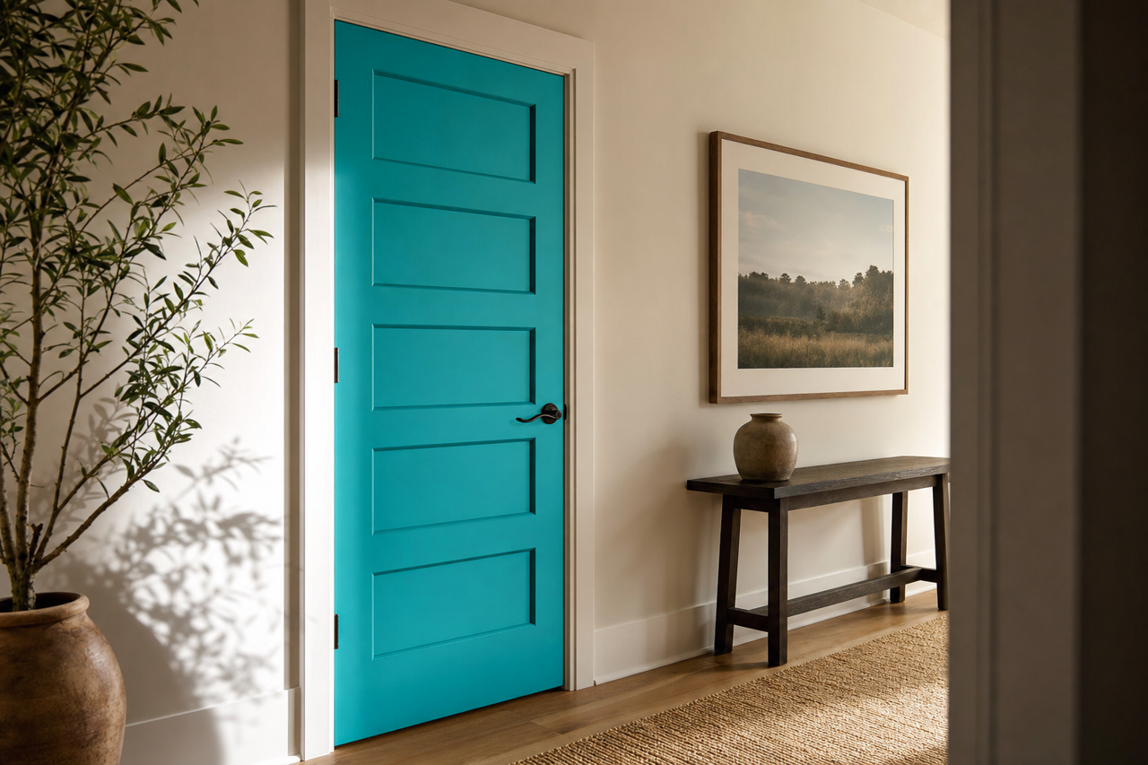 Cool Rain by Valspar on interior-doors