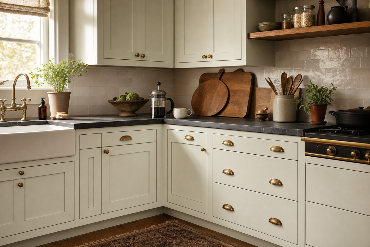 Wave's Crest by Valspar on cabinets