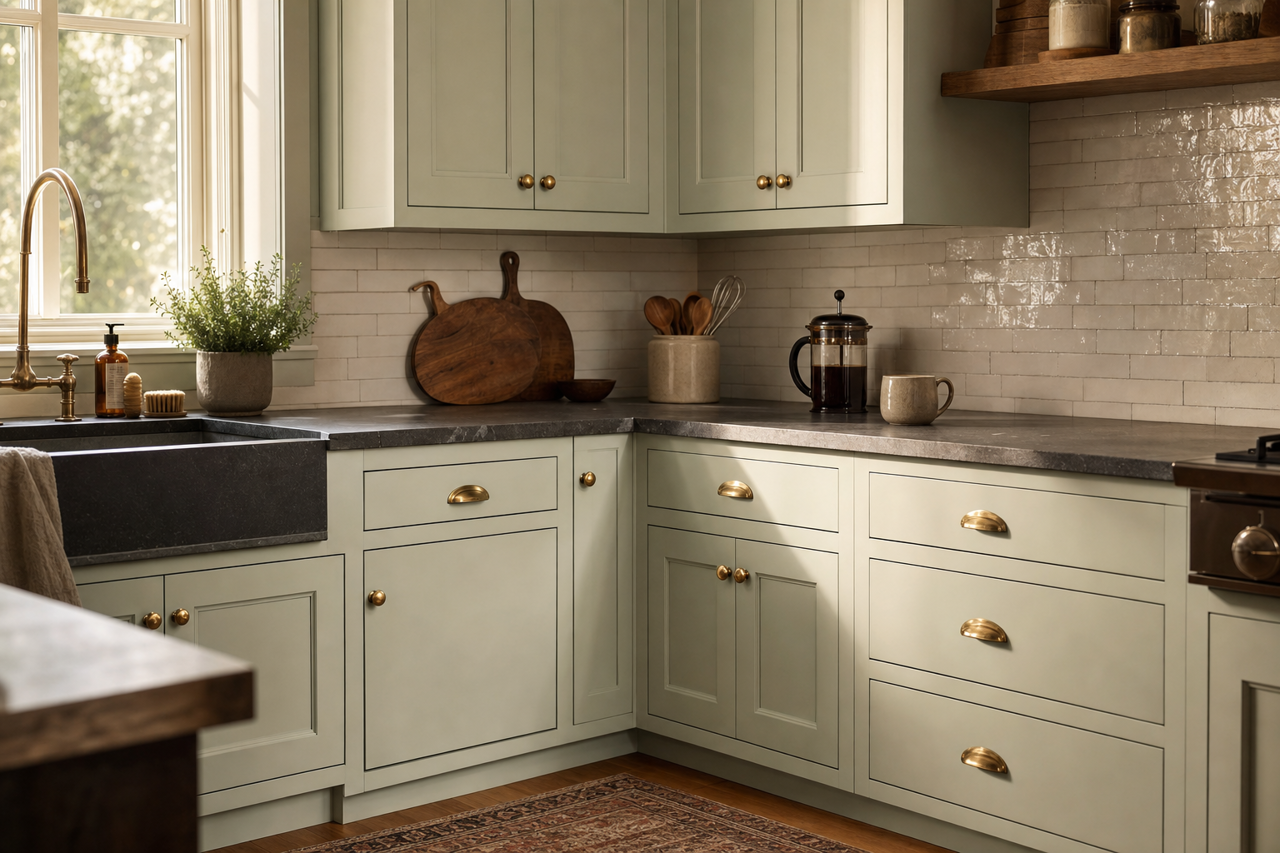 Sparkling Sage by Valspar on cabinets