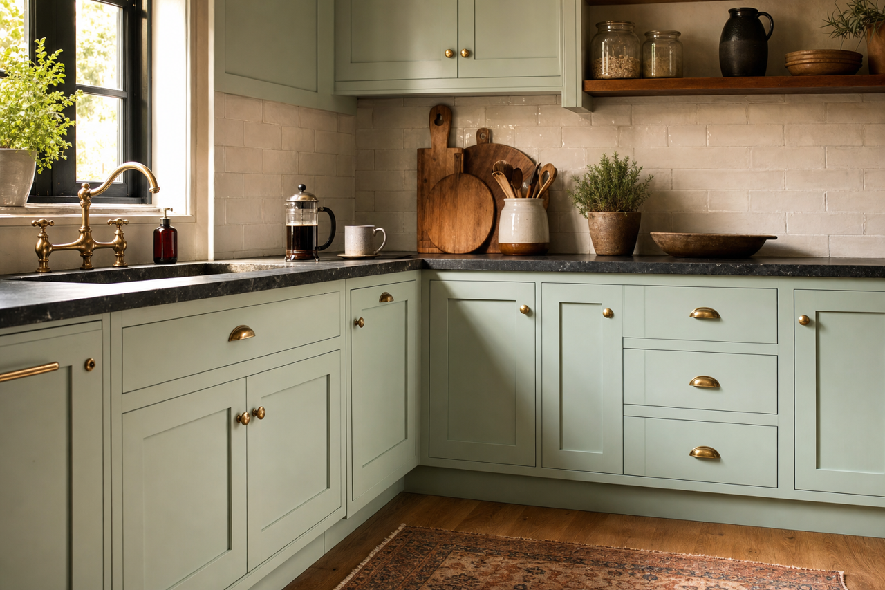 Sweet Mint by Valspar on cabinets