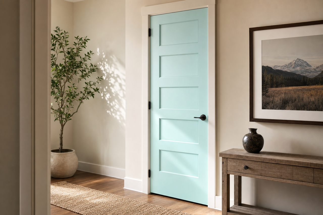 Sea Kiss by Valspar on interior-doors