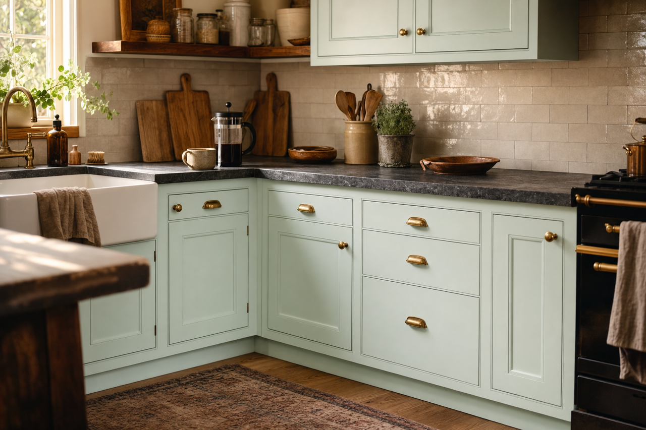 Minty Delight by Valspar on cabinets