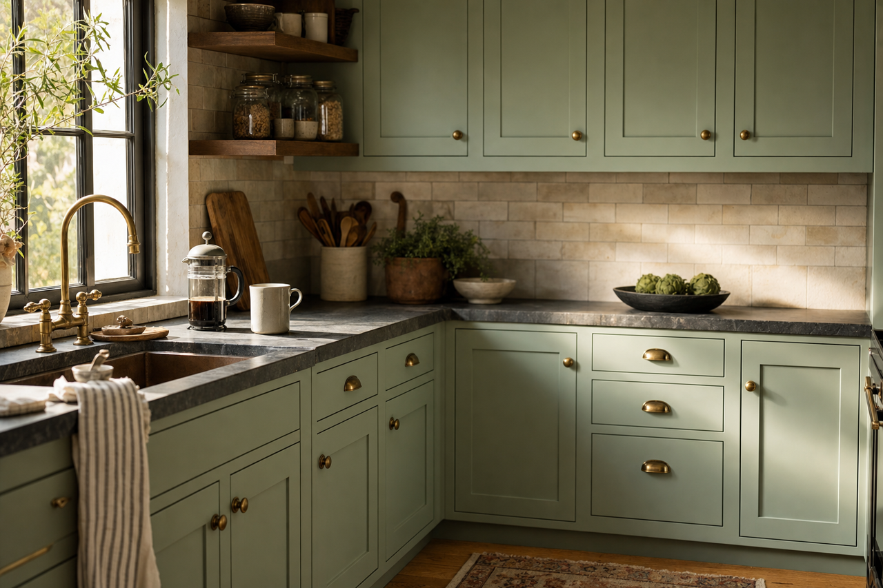 Spearmint Haze by Valspar on cabinets