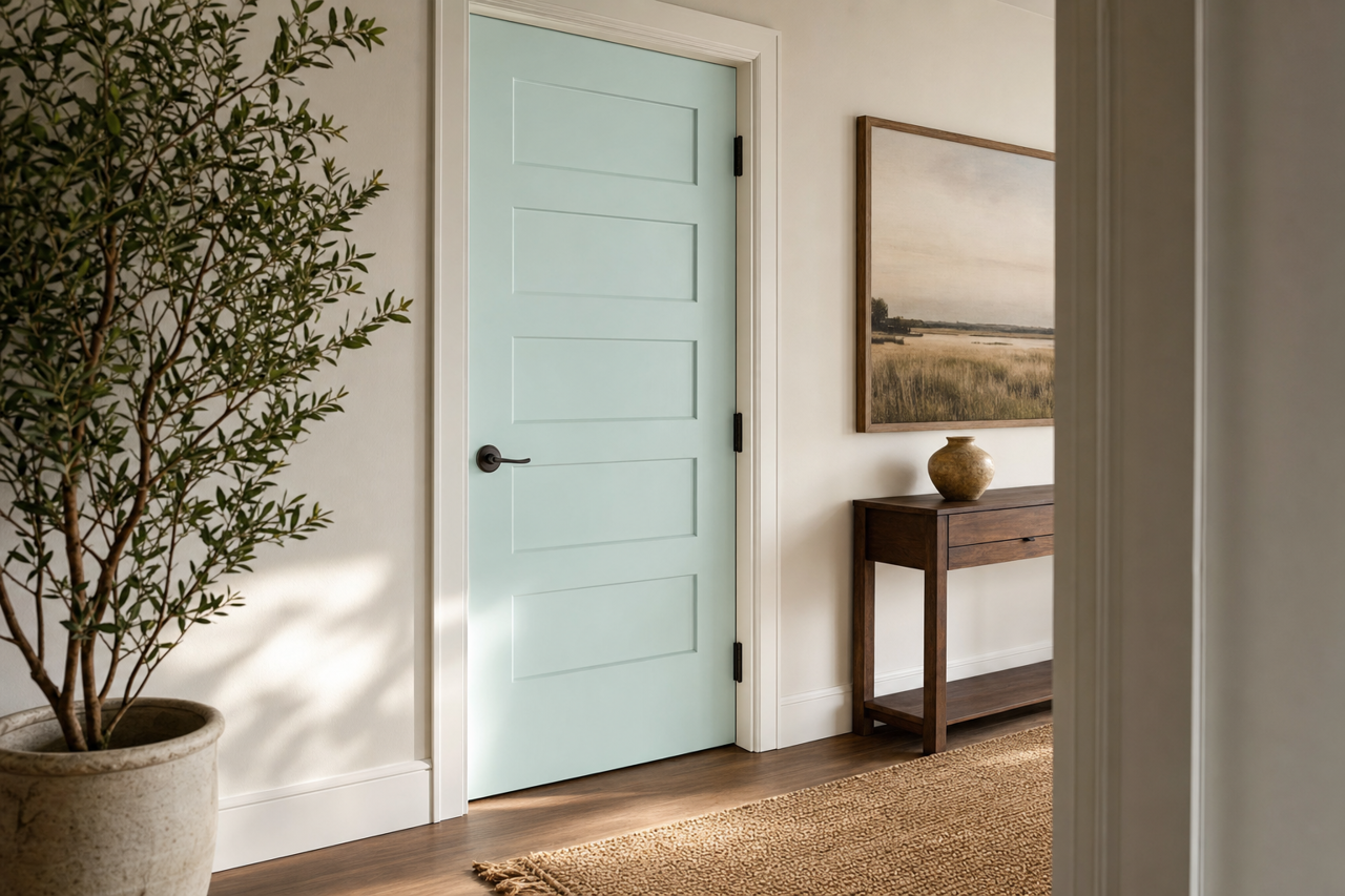 Sea Breath by Valspar on interior-doors
