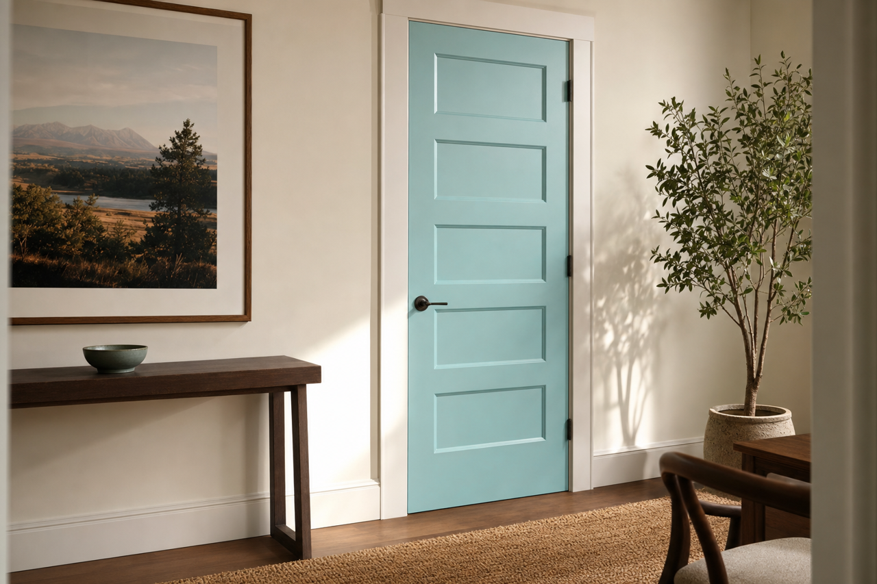 Bay Mist by Valspar on interior-doors