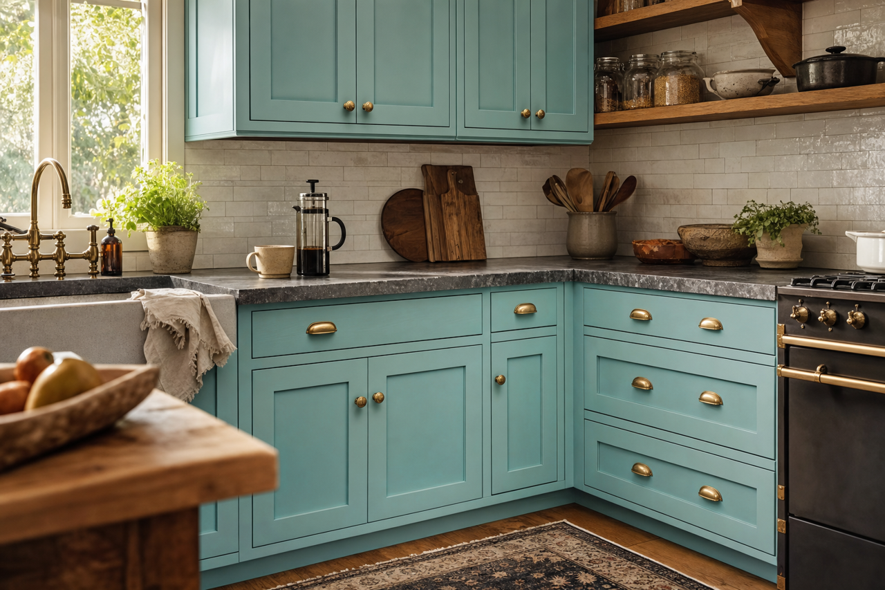 Swim by Valspar on cabinets
