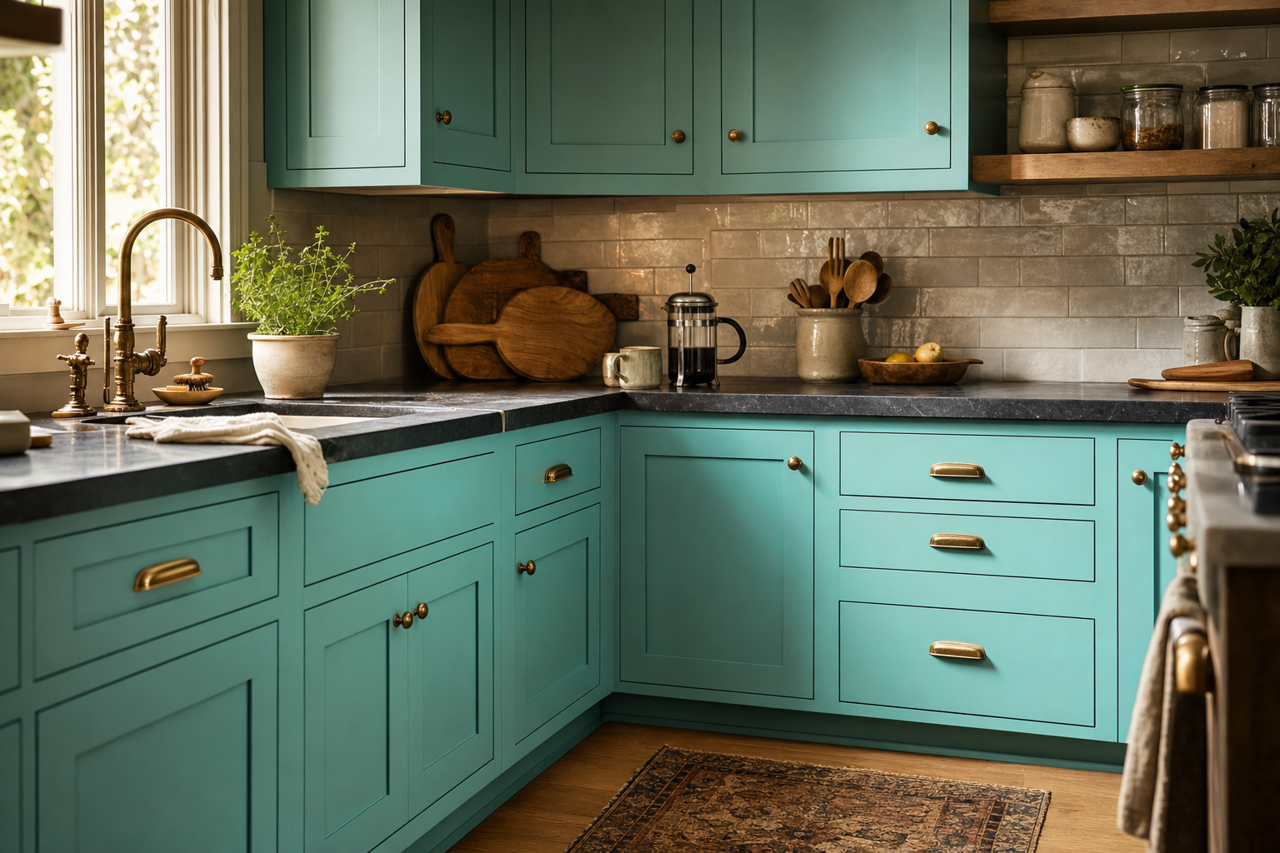 Seafarer by Valspar on cabinets