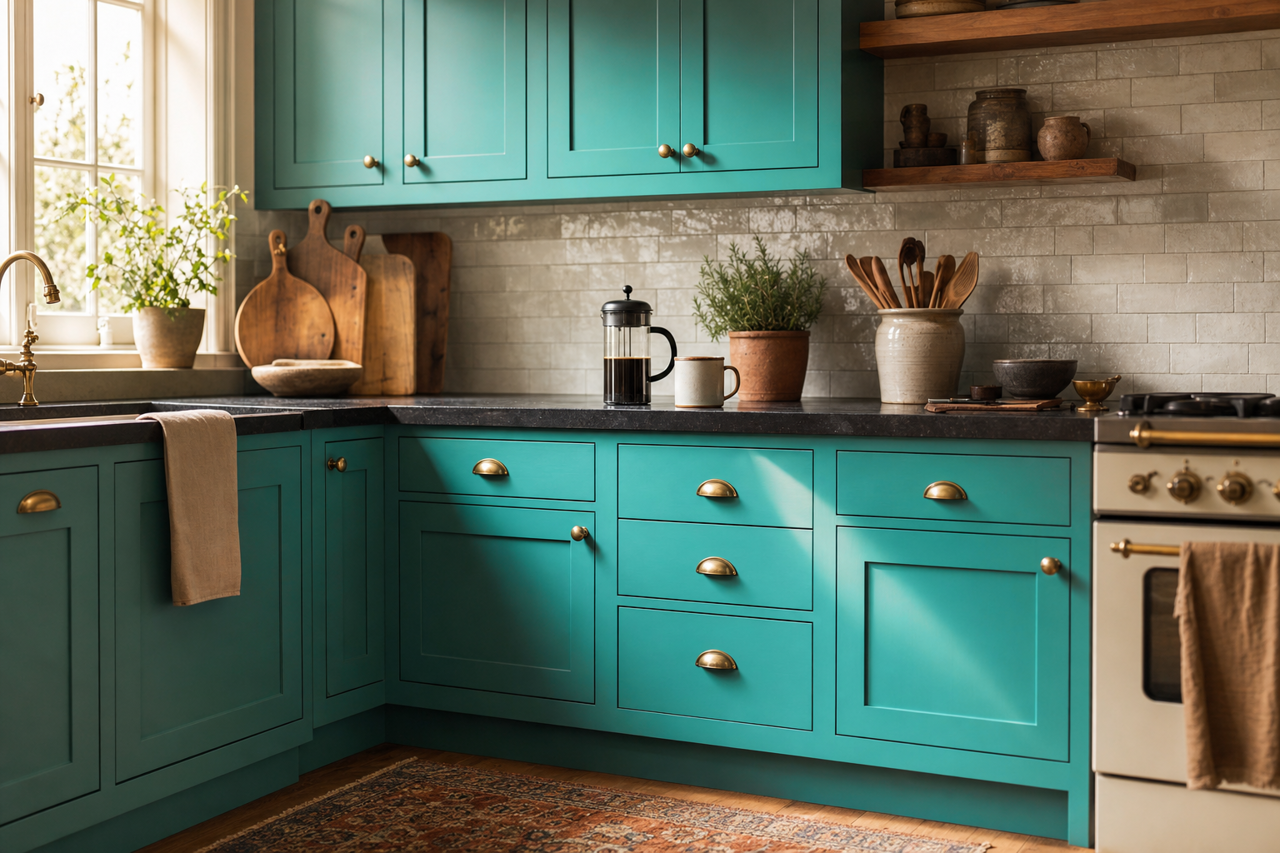 Laguna Green by Valspar on cabinets