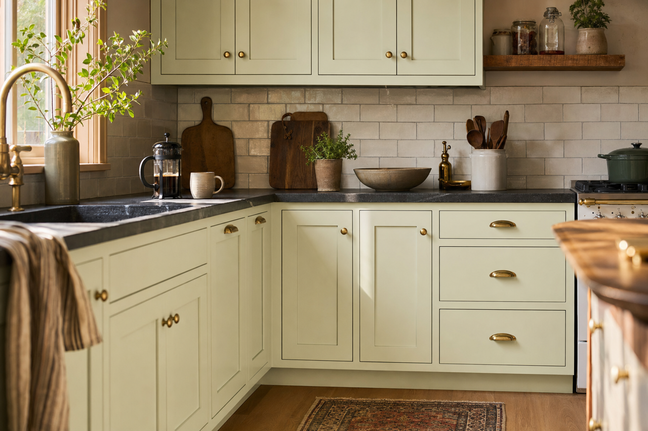 Glowing Green by Valspar on cabinets
