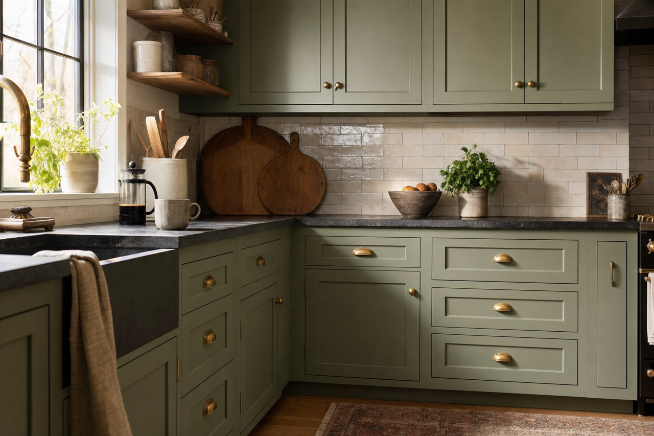 Leafy Rise by Valspar on cabinets