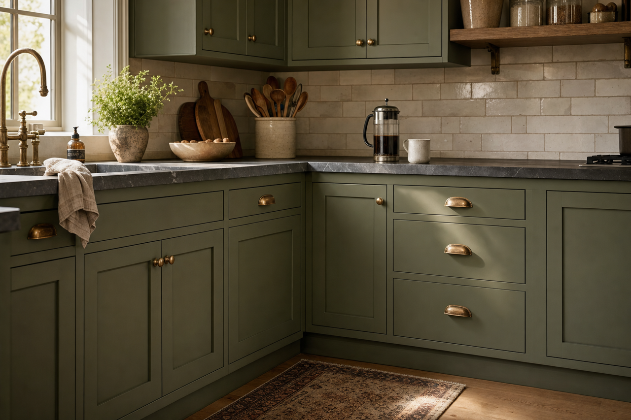 Boughs of Pine by Valspar on cabinets