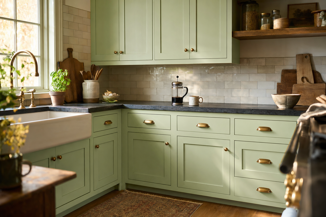 Crocodile Dreams by Valspar on cabinets