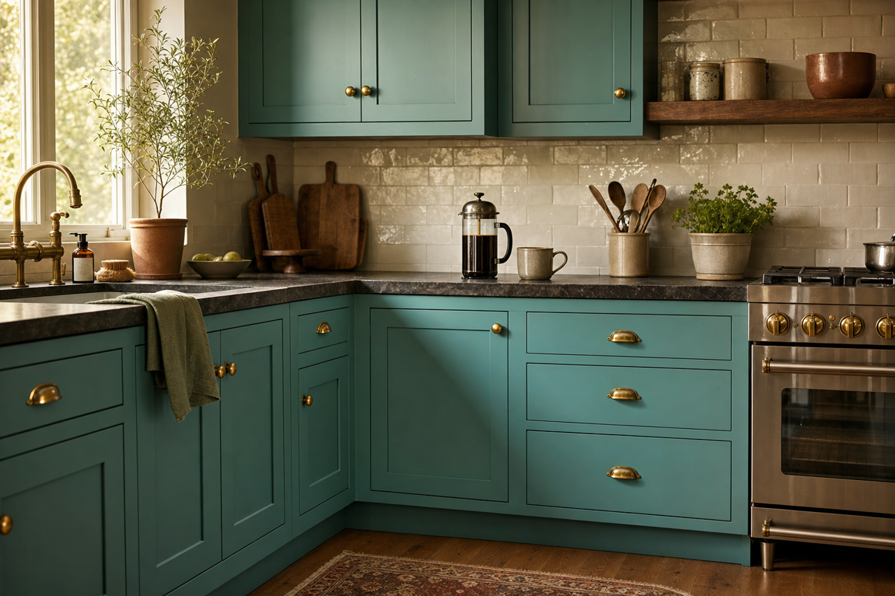 Dreamy Teal by Valspar on cabinets