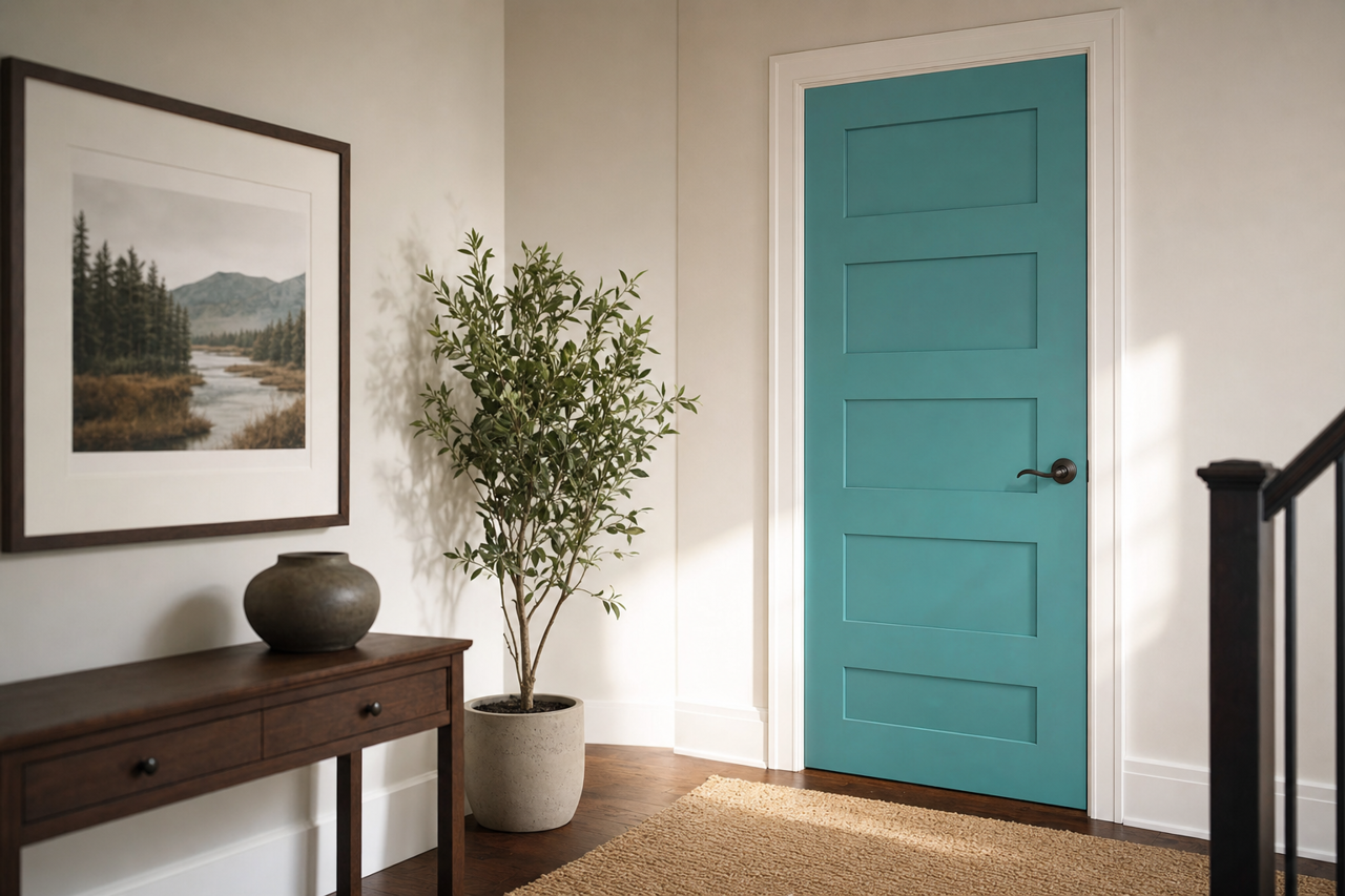 Dreamy Teal by Valspar on interior-doors