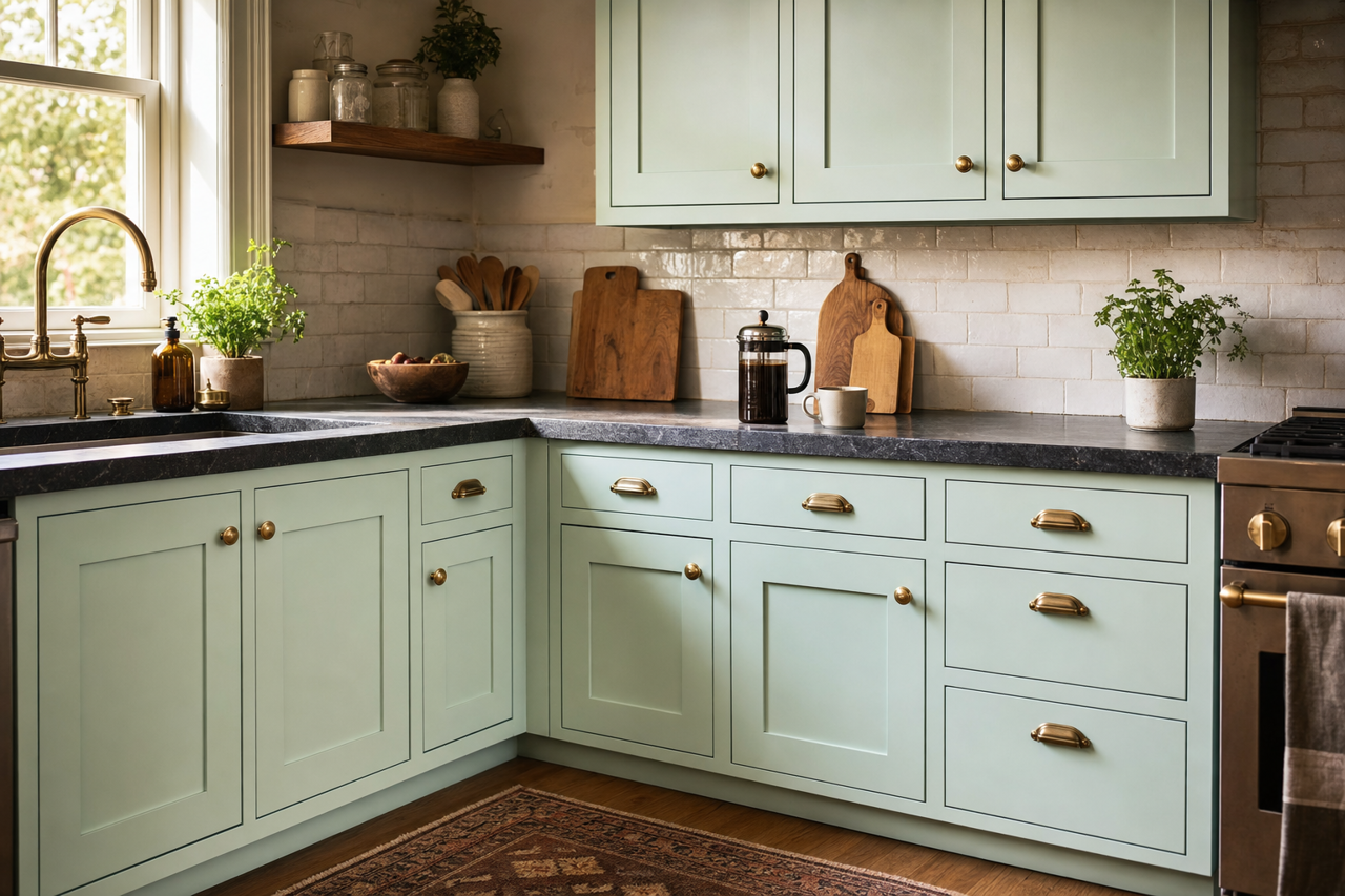 Inspiring Hue by Valspar on cabinets
