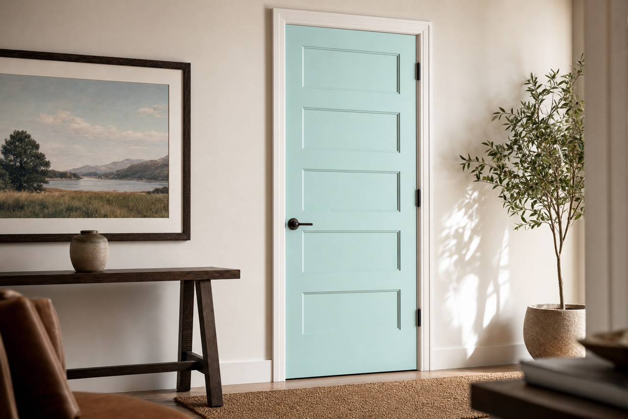Aqua Glow by Valspar on interior-doors