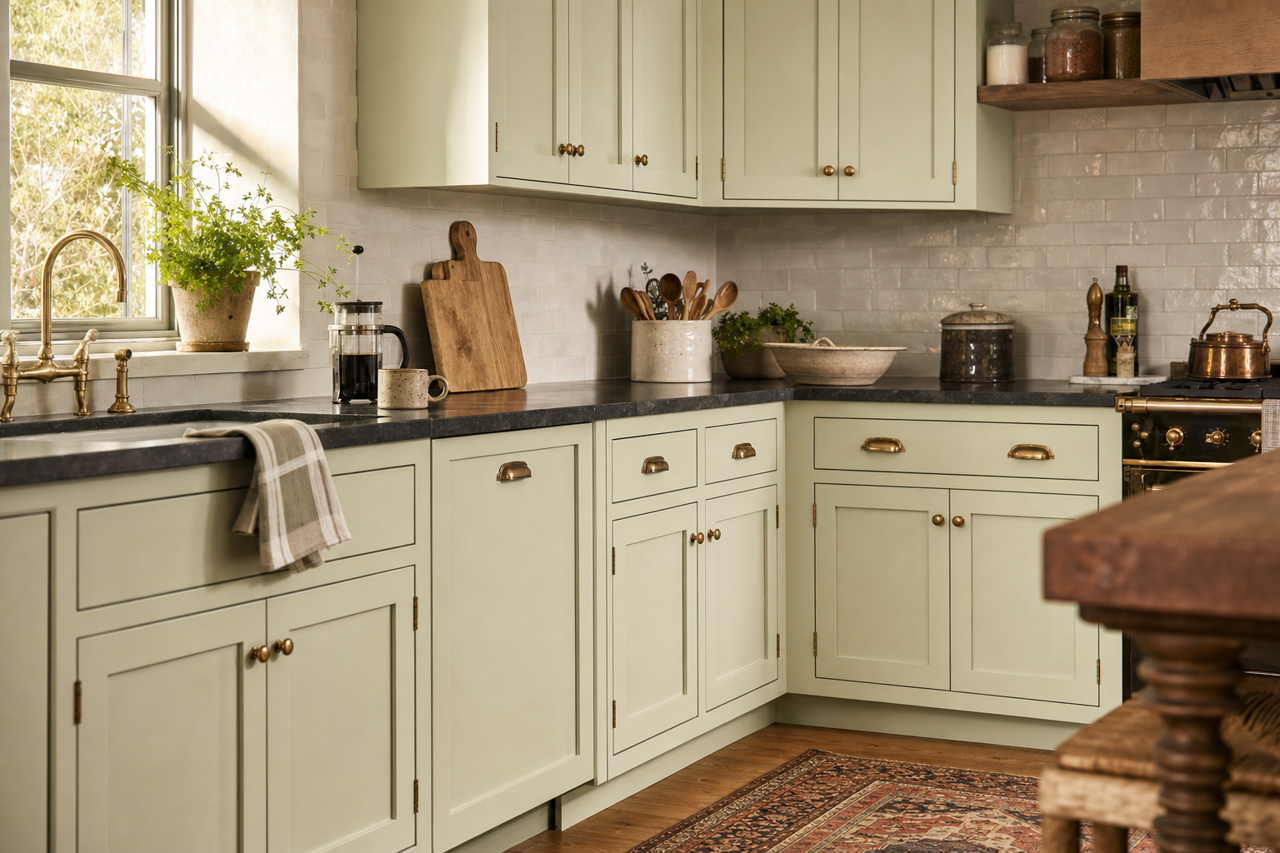 Pale Oak Grove by Valspar on cabinets