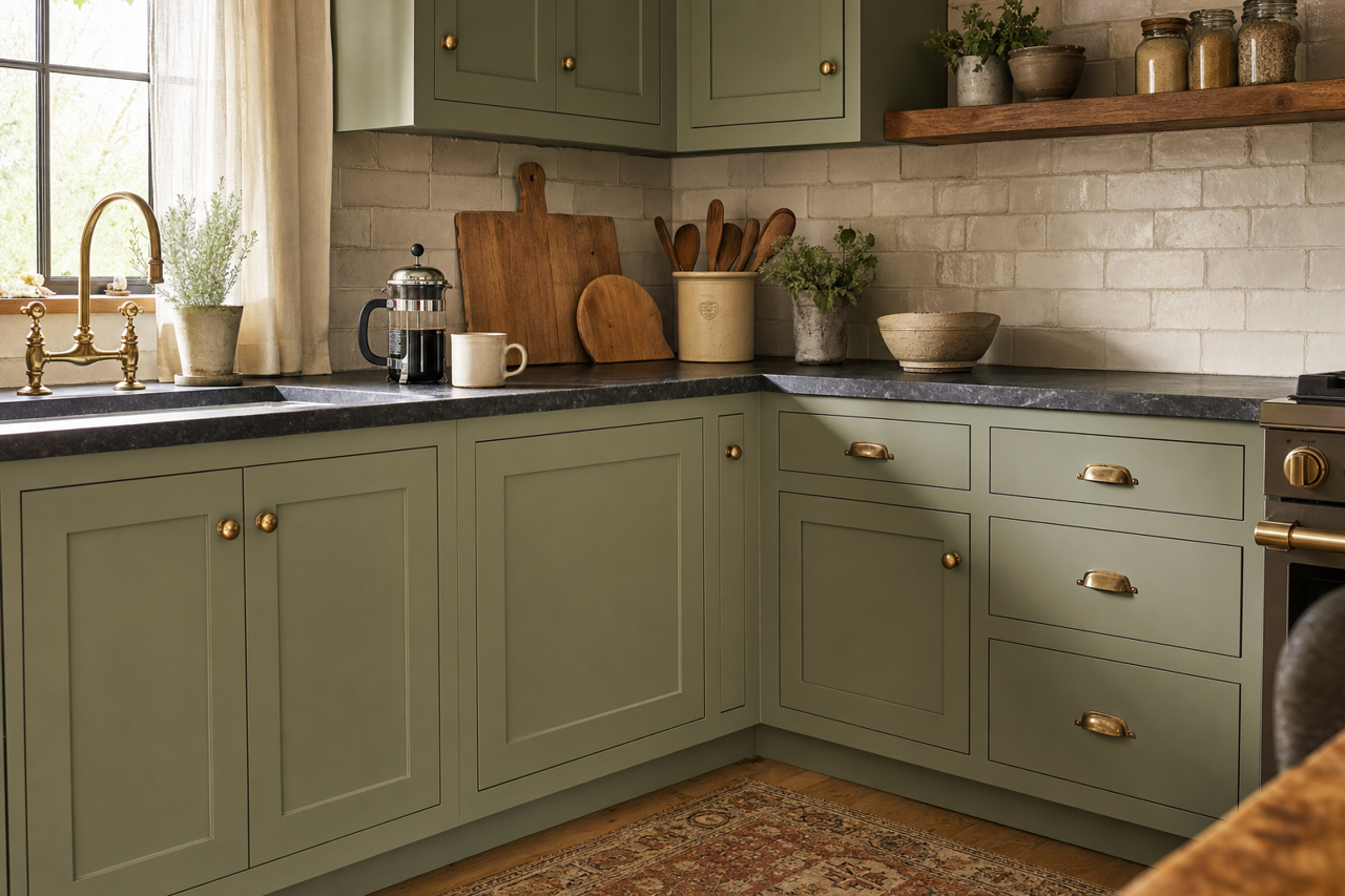 Cactus Shadow by Valspar on cabinets