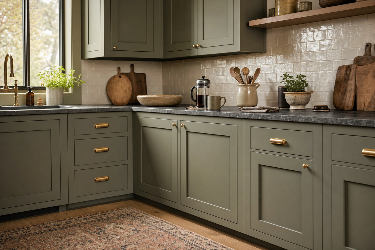 April Arbor by Valspar on cabinets