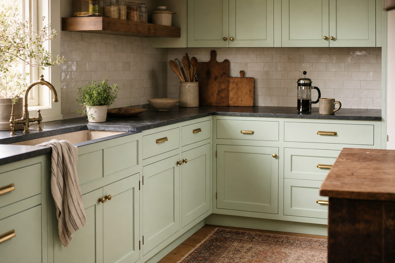 Pale Tidepool by Valspar on cabinets