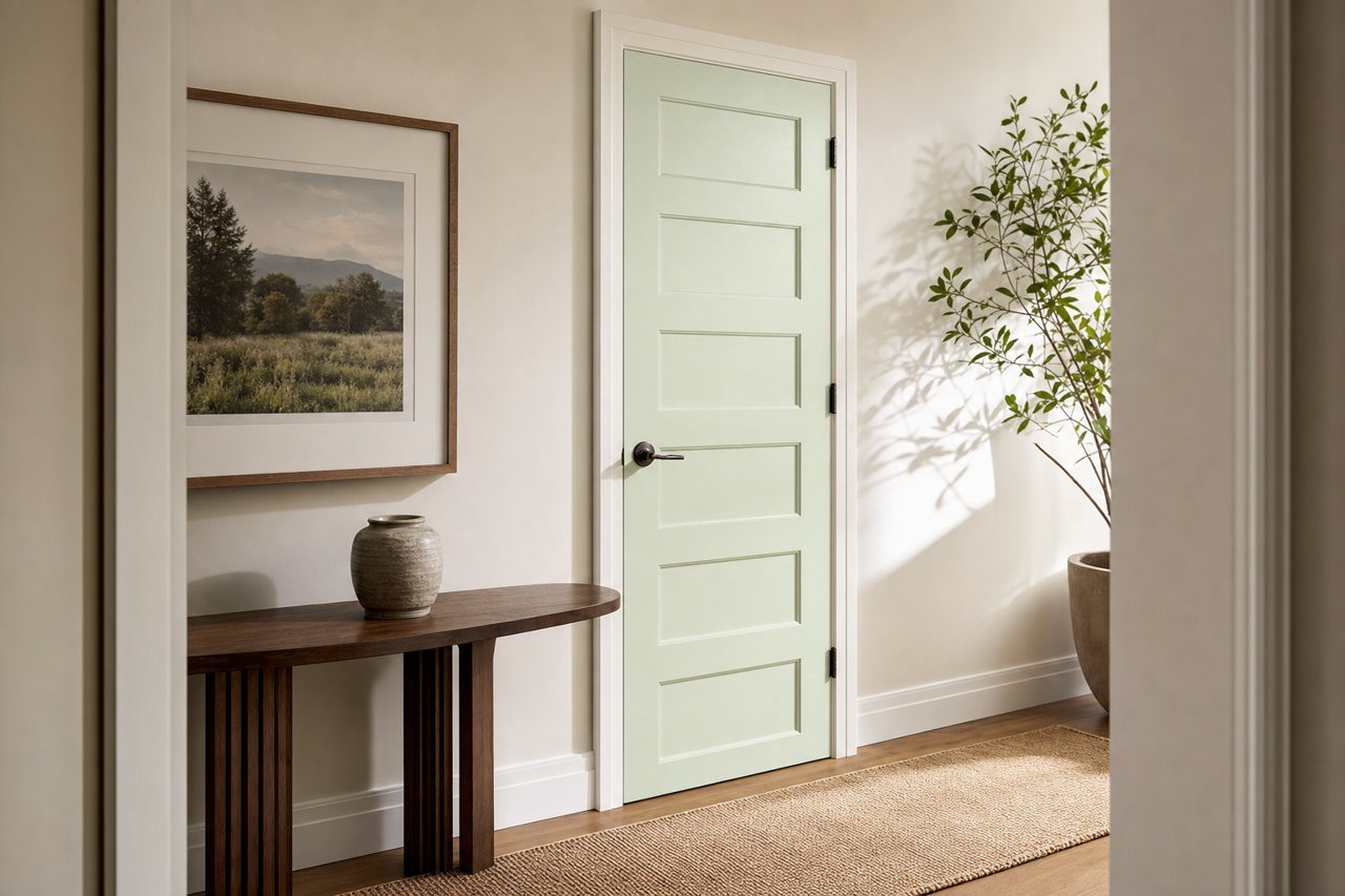 Pale Tidepool by Valspar on interior-doors