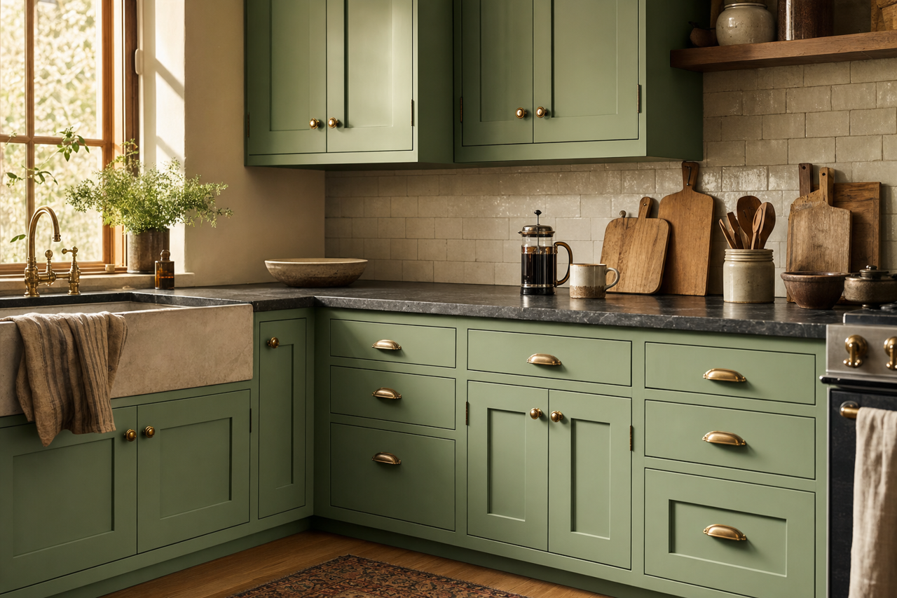 Green Goddess by Valspar on cabinets