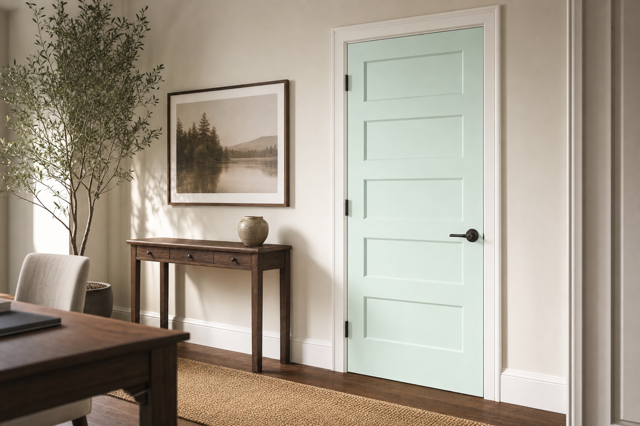 Mint Whisper by Valspar on interior-doors